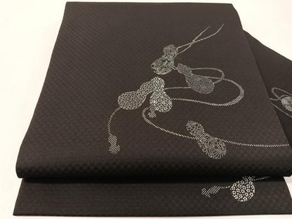 平和屋着物●九寸名古屋帯　作家物　瓢箪　黒地　正絹　逸品　CABK4451vp