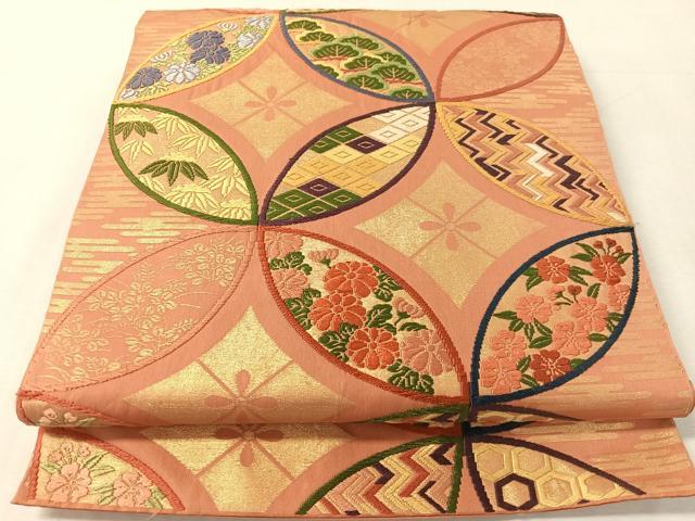 平和屋着物●六通柄　本袋帯　唐織　七宝花文　金彩　正絹　逸品　CABK4456vp