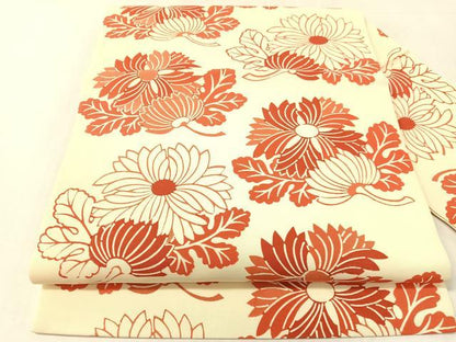 平和屋着物●塩瀬　全通柄　九寸名古屋帯　型染め　菊花文　正絹　逸品　CABK4458vp