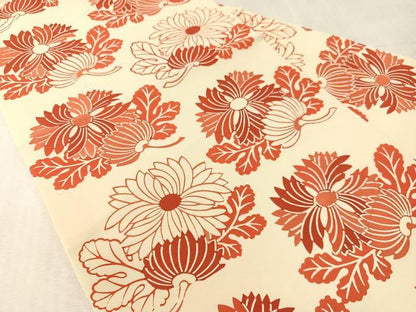 平和屋着物●塩瀬　全通柄　九寸名古屋帯　型染め　菊花文　正絹　逸品　CABK4458vp