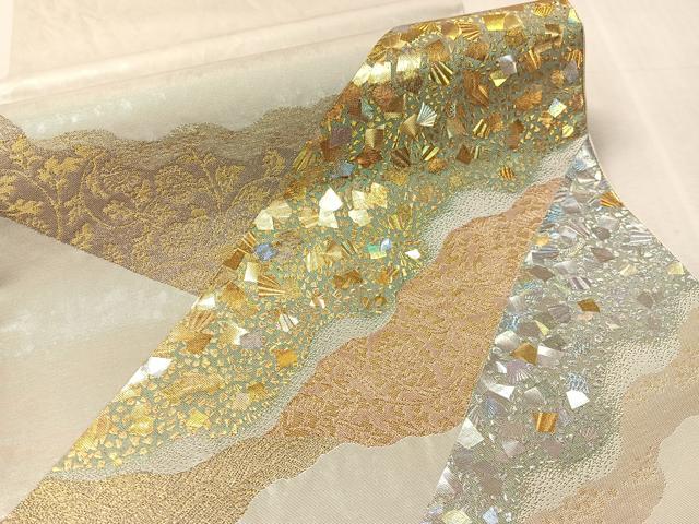 平和屋着物●金彩友禅作家　金彩の魔術師　堀省平　金煌織　太鼓柄袋帯　道長更紗箔散らし　正絹　逸品　CABK4461vp