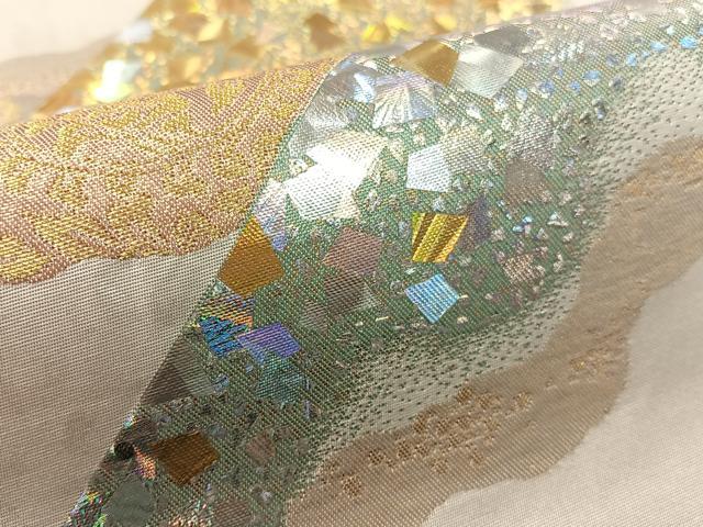 平和屋着物●金彩友禅作家　金彩の魔術師　堀省平　金煌織　太鼓柄袋帯　道長更紗箔散らし　正絹　逸品　CABK4461vp