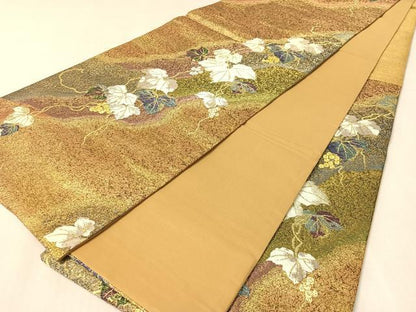 平和屋着物●六通柄袋帯　葡萄蔦の葉文　金銀糸　やまと誂製　正絹　逸品　未使用　CABK4462vp