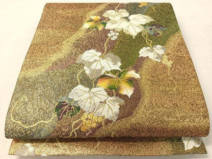 平和屋着物●六通柄袋帯　葡萄蔦の葉文　金銀糸　やまと誂製　正絹　逸品　未使用　CABK4462vp