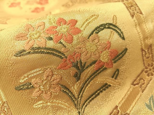平和屋着物●六通柄袋帯　唐織　亀甲花文　金糸　正絹　逸品　CABK4465vp