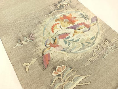 平和屋着物●手織綴れ　山鹿清華　太鼓柄袋帯　花氈文　金通し地　正絹　逸品　CABK4467vp
