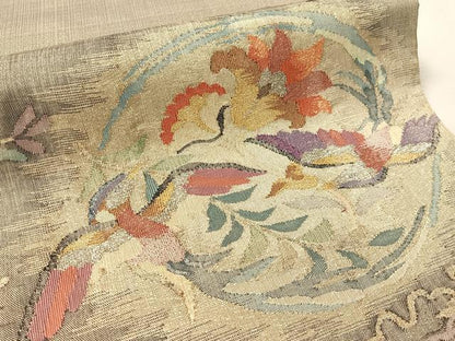 平和屋着物●手織綴れ　山鹿清華　太鼓柄袋帯　花氈文　金通し地　正絹　逸品　CABK4467vp
