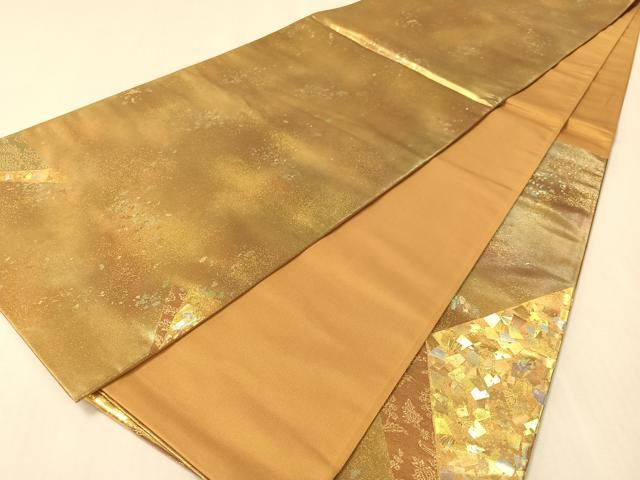 平和屋着物●金彩友禅作家　金彩の魔術師　堀省平　金煌織　太鼓柄袋帯　色紙重ね花文　引箔　正絹　逸品　CABK4468vp