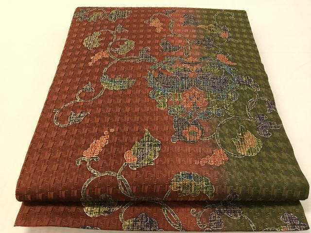 平和屋着物●全通柄袋帯　ふくれ織　動物葡萄唐草文　金彩　正絹　逸品　CABK4469vp