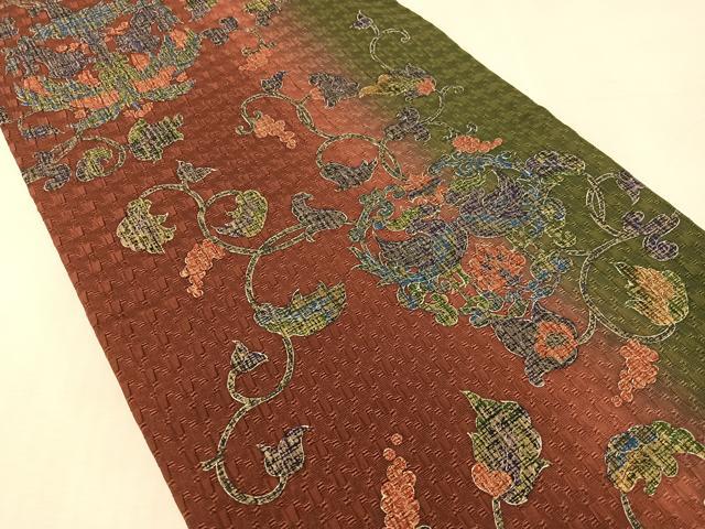 平和屋着物●全通柄袋帯　ふくれ織　動物葡萄唐草文　金彩　正絹　逸品　CABK4469vp