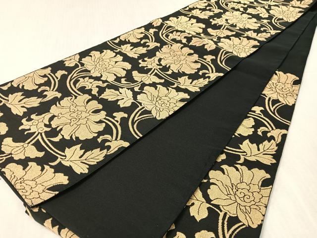 平和屋着物●爪掻き本綴れ　六通柄袋帯　更紗唐草文　黒地　金糸　正絹　逸品　CABK4470vp