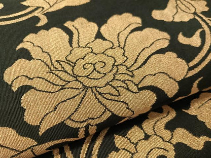 平和屋着物●爪掻き本綴れ　六通柄袋帯　更紗唐草文　黒地　金糸　正絹　逸品　CABK4470vp