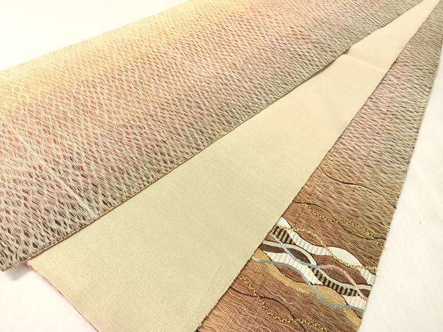 平和屋着物▽太鼓柄袋帯　スリーシーズン　春夏秋　櫛織　よろけ縞　正絹　逸品　CABK4471vp