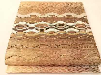 平和屋着物▽太鼓柄袋帯　スリーシーズン　春夏秋　櫛織　よろけ縞　正絹　逸品　CABK4471vp