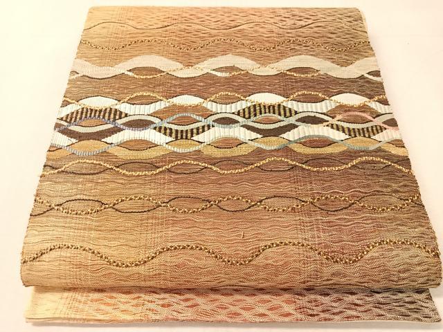 平和屋着物▽太鼓柄袋帯　スリーシーズン　春夏秋　櫛織　よろけ縞　正絹　逸品　CABK4471vp