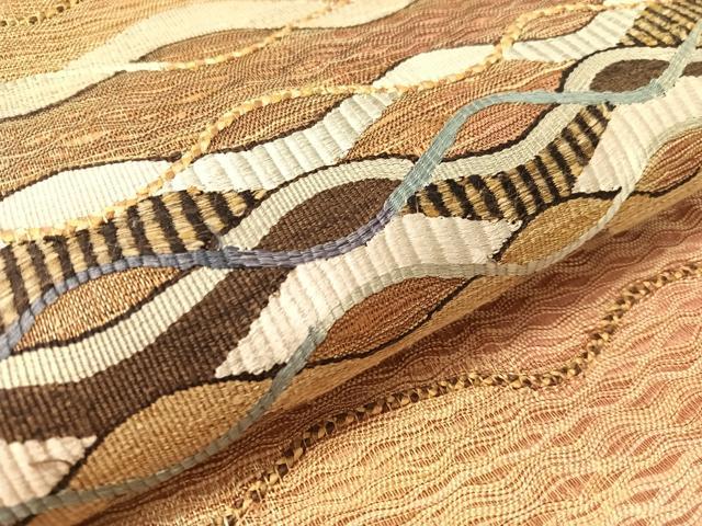 平和屋着物▽太鼓柄袋帯　スリーシーズン　春夏秋　櫛織　よろけ縞　正絹　逸品　CABK4471vp