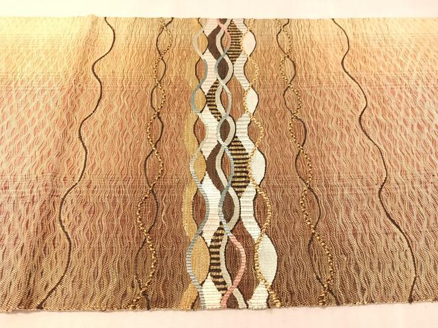 平和屋着物▽太鼓柄袋帯　スリーシーズン　春夏秋　櫛織　よろけ縞　正絹　逸品　CABK4471vp