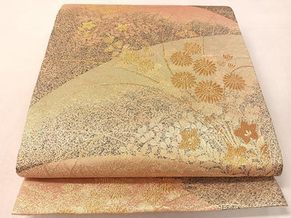 平和屋着物●西陣　織楽浅野謹製　六通柄袋帯　草花文　鈴乃屋扱い　正絹　逸品　CABK4472vp