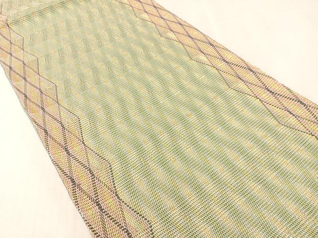 平和屋着物●ひなや工房　くむ・あむ・おる　伊豆蔵明彦　組織　全通柄袋帯　格子柄　金糸　正絹　逸品　未使用　CABK4474vp