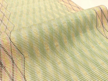 平和屋着物●ひなや工房　くむ・あむ・おる　伊豆蔵明彦　組織　全通柄袋帯　格子柄　金糸　正絹　逸品　未使用　CABK4474vp