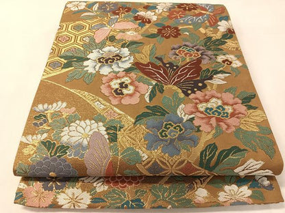 平和屋着物●六通柄袋帯　壁糸草木染　慶長吉祥錦　金糸　正絹　逸品　CABK4476vp