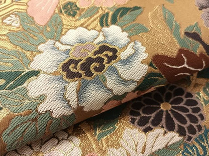 平和屋着物●六通柄袋帯　壁糸草木染　慶長吉祥錦　金糸　正絹　逸品　CABK4476vp