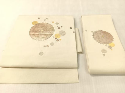 平和屋着物●塩瀬　つけ帯　刺繍　吉祥丸文　金銀彩　正絹　逸品　CABK4479vp