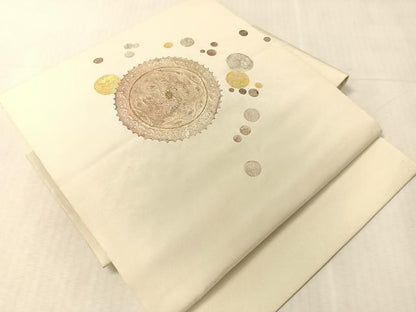 平和屋着物●塩瀬　つけ帯　刺繍　吉祥丸文　金銀彩　正絹　逸品　CABK4479vp