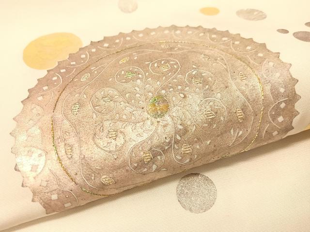 平和屋着物●塩瀬　つけ帯　刺繍　吉祥丸文　金銀彩　正絹　逸品　CABK4479vp