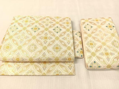 平和屋着物●つけ帯　本袋帯　唐織　七宝繋ぎ花菱文　金銀糸　正絹　逸品　CABK4482vp