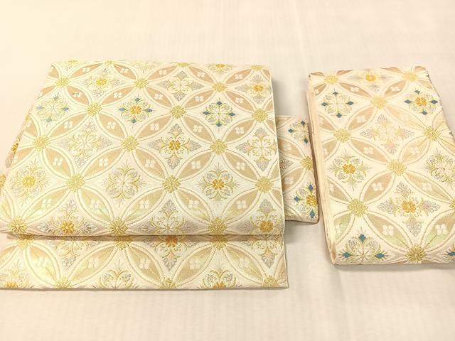 平和屋着物●つけ帯　本袋帯　唐織　七宝繋ぎ花菱文　金銀糸　正絹　逸品　CABK4482vp
