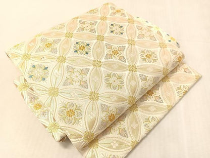平和屋着物●つけ帯　本袋帯　唐織　七宝繋ぎ花菱文　金銀糸　正絹　逸品　CABK4482vp