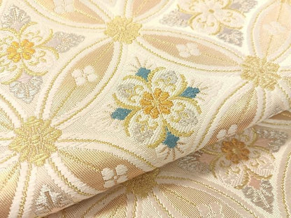 平和屋着物●つけ帯　本袋帯　唐織　七宝繋ぎ花菱文　金銀糸　正絹　逸品　CABK4482vp