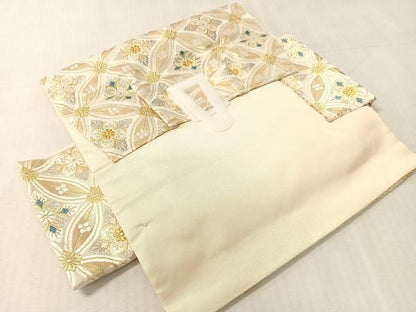 平和屋着物●つけ帯　本袋帯　唐織　七宝繋ぎ花菱文　金銀糸　正絹　逸品　CABK4482vp