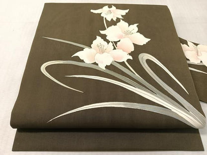 平和屋着物●塩瀬　九寸名古屋帯　草花文　金彩　正絹　逸品　CABK4490vp