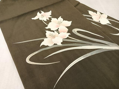 平和屋着物●塩瀬　九寸名古屋帯　草花文　金彩　正絹　逸品　CABK4490vp