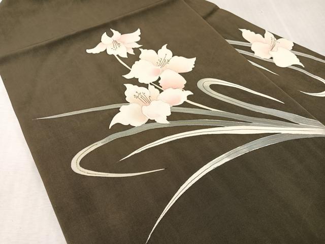 平和屋着物●塩瀬　九寸名古屋帯　草花文　金彩　正絹　逸品　CABK4490vp