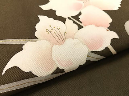 平和屋着物●塩瀬　九寸名古屋帯　草花文　金彩　正絹　逸品　CABK4490vp