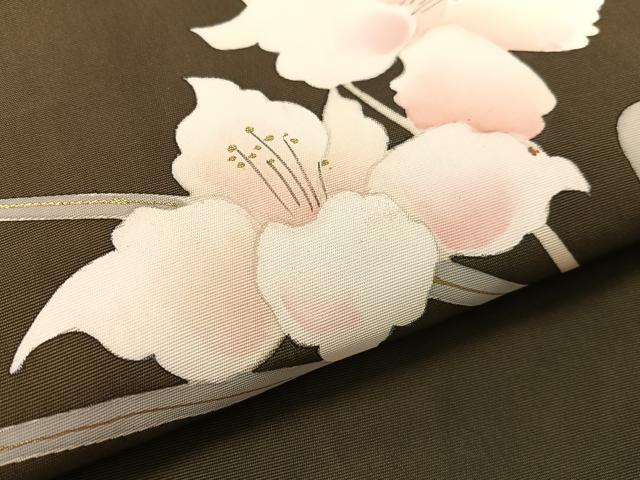 平和屋着物●塩瀬　九寸名古屋帯　草花文　金彩　正絹　逸品　CABK4490vp
