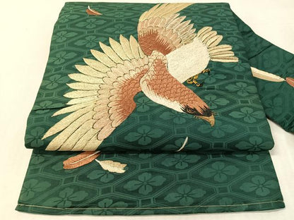平和屋着物●アンティーク　大正ロマン　九寸名古屋帯　総手刺繍　飛鳥文　金糸　正絹　逸品　CABK4491vp