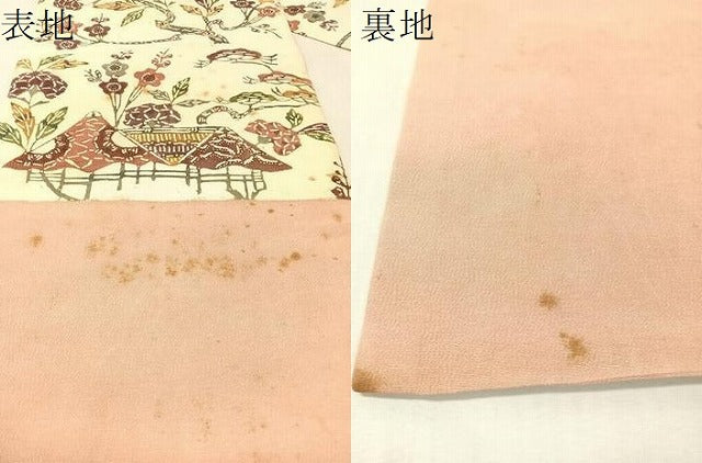 平和屋着物●九寸名古屋帯　型染め　風景花文　正絹　逸品　CABK4492vp