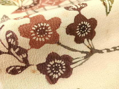 平和屋着物●九寸名古屋帯　型染め　風景花文　正絹　逸品　CABK4492vp