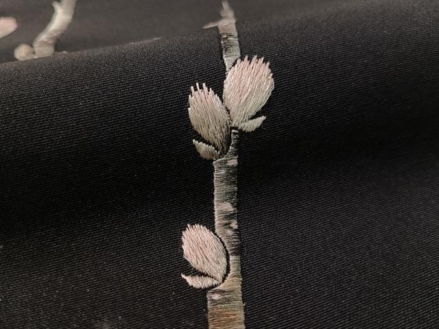 平和屋着物●九寸名古屋帯　総刺繍　休み鳥　黒地　金糸　正絹　逸品　CABK4493vp