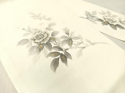 平和屋着物●塩瀬　九寸名古屋帯　手描き　枝花文　金彩　正絹　逸品　CABK4495vp