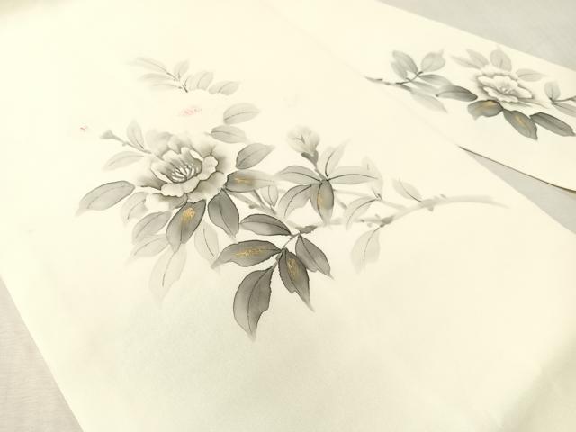平和屋着物●塩瀬　九寸名古屋帯　手描き　枝花文　金彩　正絹　逸品　CABK4495vp