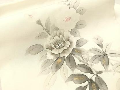 平和屋着物●塩瀬　九寸名古屋帯　手描き　枝花文　金彩　正絹　逸品　CABK4495vp