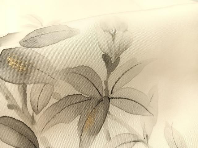 平和屋着物●塩瀬　九寸名古屋帯　手描き　枝花文　金彩　正絹　逸品　CABK4495vp