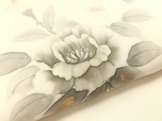 平和屋着物●塩瀬　九寸名古屋帯　手描き　枝花文　金彩　正絹　逸品　CABK4495vp
