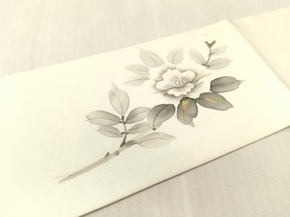 平和屋着物●塩瀬　九寸名古屋帯　手描き　枝花文　金彩　正絹　逸品　CABK4495vp