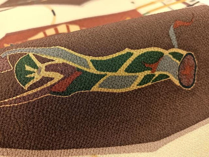 平和屋着物●全通柄　九寸名古屋帯　成り物　魚　金彩　鬼しぼ縮緬　正絹　逸品　CABK4496vp